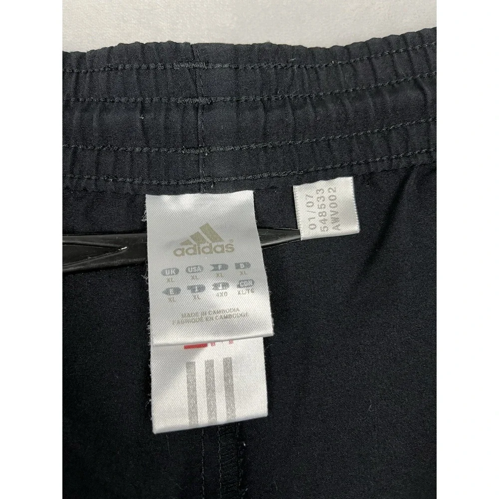 ADIDAS Men Short VTG XL Black Cargo Pocket 3 Stripe Drawstring Loose Outdoor Y2K